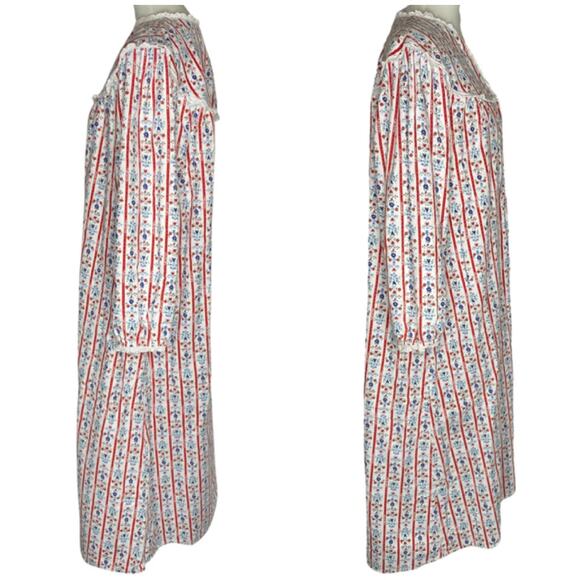 Lanz of Sazburg Long Flannel Nightgown White Red Eyelet Hearts XL Cottagecore - Picture 10 of 16